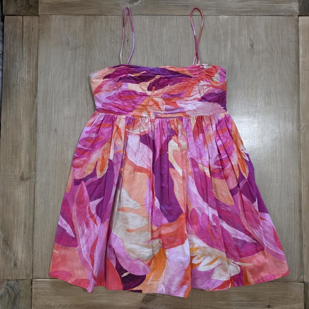 H&M Pink Orange Purple Abstract Floral Spaghetti Strap Sundress Size M
